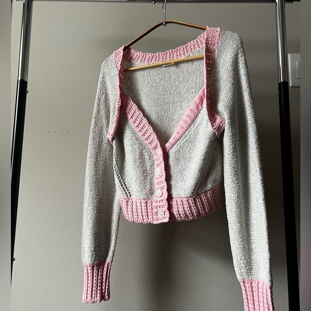 Love Shack Fancy cropped knit cardigan in rose - Picture 3 of 8